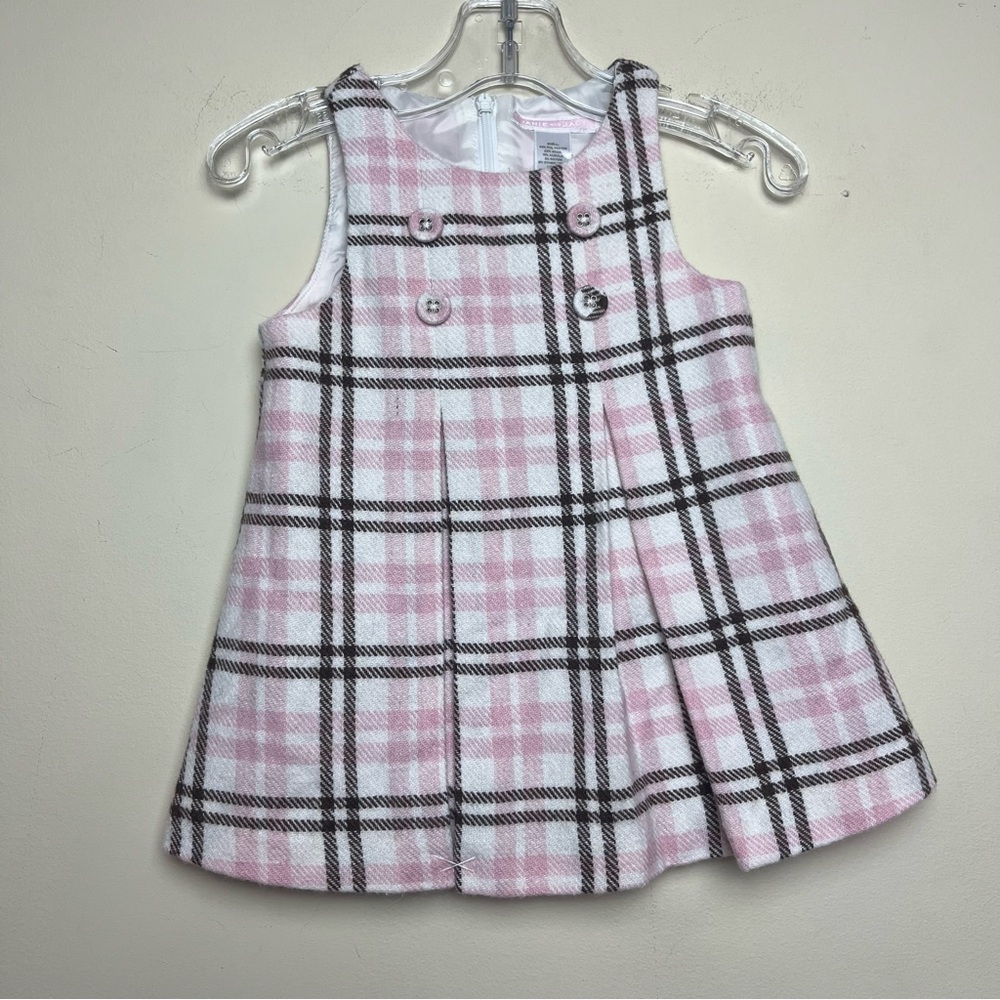 Janie and Jack Plaid Pink White Brown Wool Blendβ Jumper Dress 3-6 Months